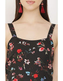 Women's Crepe Floral Print Shoulder Strap Straight Jumpsuit