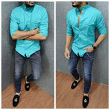 Cotton Solid Full Sleeves Slim Fit Casual Shirt