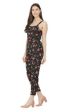 Women's Crepe Floral Print Shoulder Strap Straight Jumpsuit