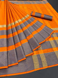 Latest Solid Aura Cotton Silk Saree With Striped Border