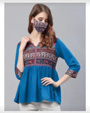 Women's Crepe Printed Tops with Free Mask